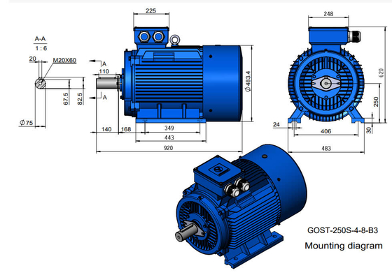 IC0141 Silnik klatkowy z wałem o średnicy 75mm do pracy ciągłej S1